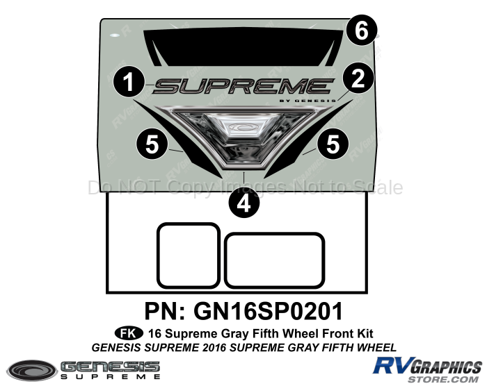 6 Piece 2016 Supreme Fifth Wheel Front RV Graphics Kit