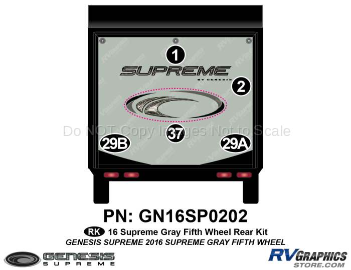 5 Piece 2016 Supreme Fifth Wheel Rear RV Graphics Kit