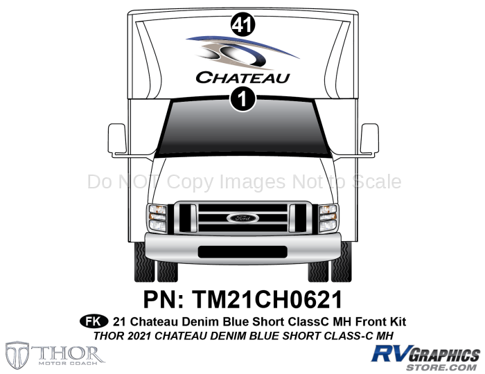2 Piece 2021 Chateau Motorhome Front Graphics Kit Blue Version-Short Length