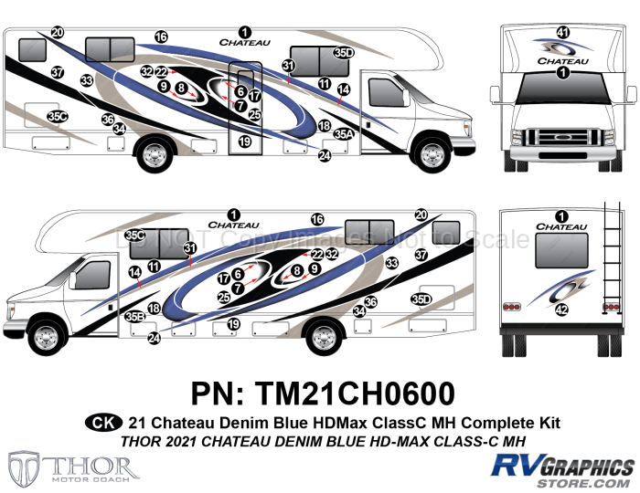 52 Piece 2021 Chateau Motorhome Complete Graphics Kit Blue Version