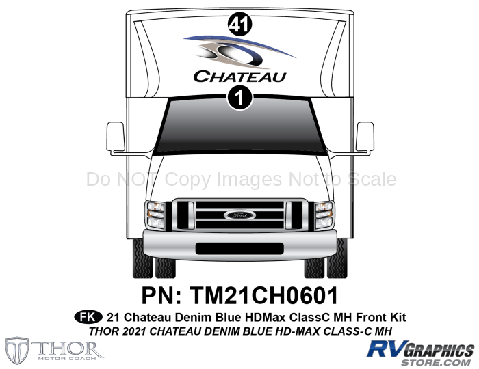 2 Piece 2021 Chateau Motorhome Front Graphics Kit Blue Version