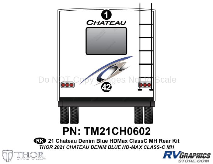 2 Piece 2021 Chateau Motorhome Rear Graphics Kit Blue Version