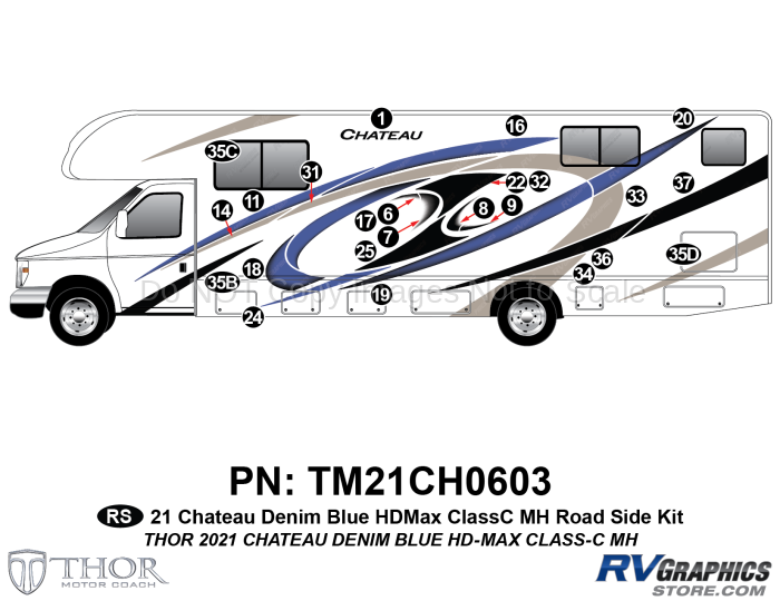 24 Piece 2021 Chateau Motorhome Roadside Graphics Kit Blue Version