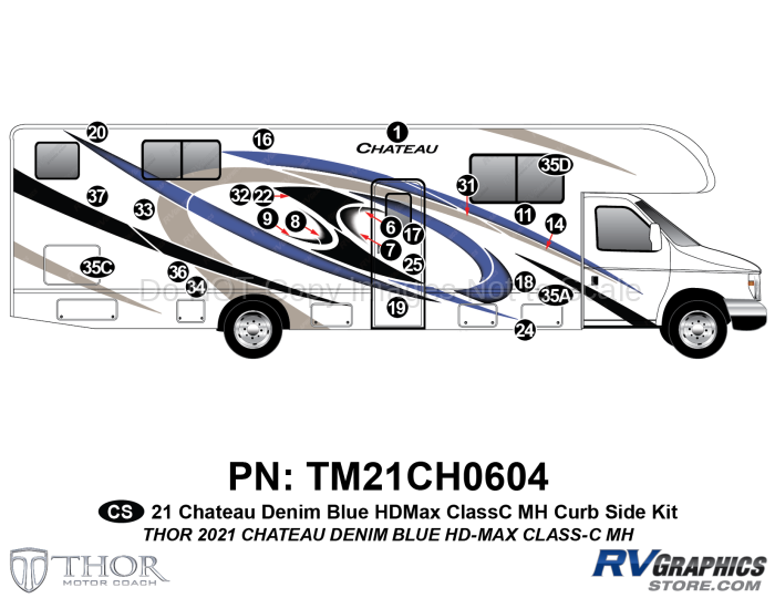 24 Piece 2021 Chateau Motorhome Curbside Graphics Kit Blue Version