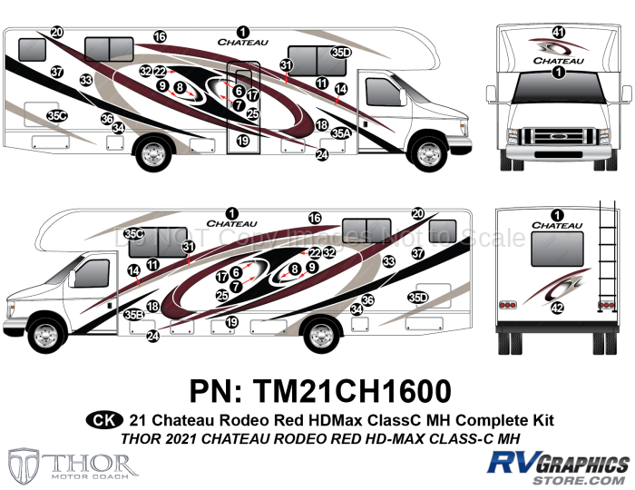 52 Piece 2021 Chateau Motorhome Complete Graphics Kit Red Version