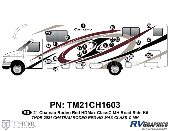 24 Piece 2021 Chateau Motorhome Roadside Graphics Kit Red Version
