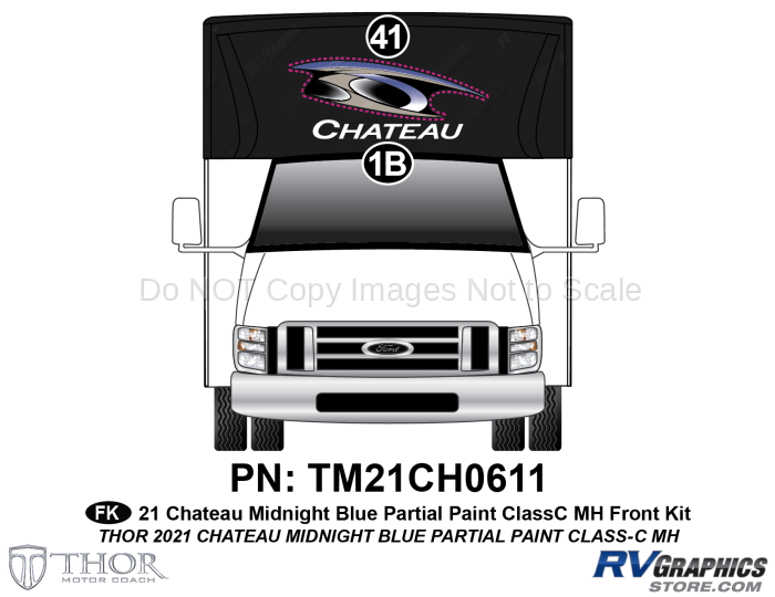 2 Piece 2021 Chateau Motorhome Front Graphics Kit Blue Version-Partial Paint