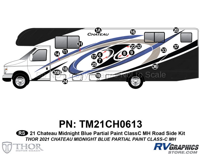 21 Piece 2021 Chateau Motorhome Roadside Graphics Kit Blue Version-Partial Paint