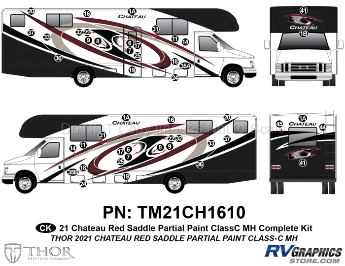 48 Piece 2021 Chateau Motorhome Complete Graphics Kit Red Version-Partial Paint