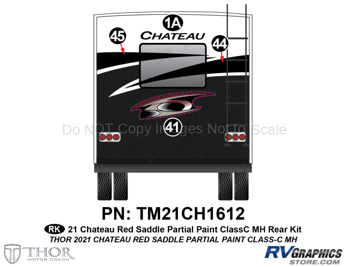 4 Piece 2021 Chateau Motorhome Rear Graphics Kit Red Version-Partial Paint