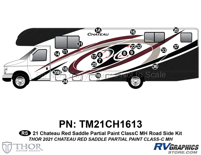 21 Piece 2021 Chateau Motorhome Roadside Graphics Kit Red Version-Partial Paint