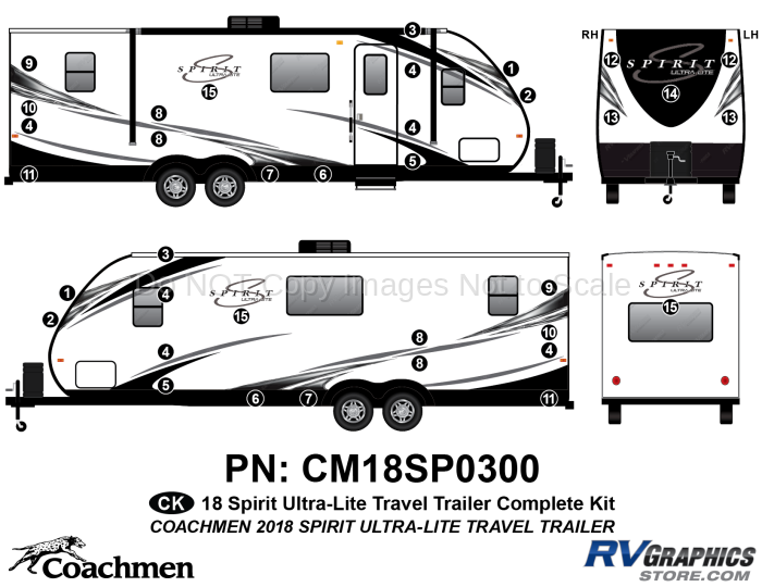 36 Piece 2018 Spirit UltraLite Travel Trailer Complete RV Graphics Kit