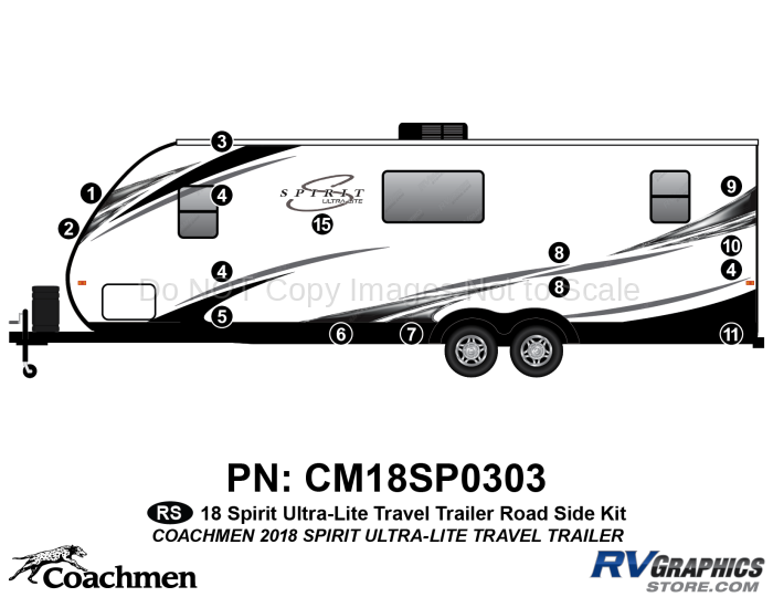 15 Piece 2018 Spirit UltraLite Travel Trailer Roadside RV Graphics Kit