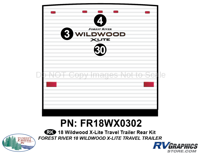 3 Piece 2018 Wildwood X-Lite Travel Trailer Rear Graphics Kit