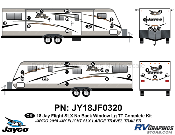 32 Piece 2018 Jay Flight SLX Long Travel Trailer Complete Graphics Kit-No Rear Window