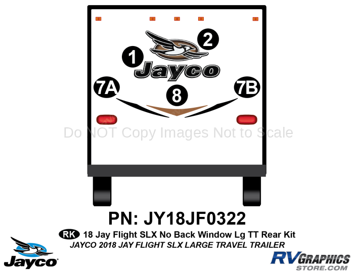 5 Piece 2018 Jay Flight SLX Long Travel Trailer Rear Graphics Kit-No Rear Window