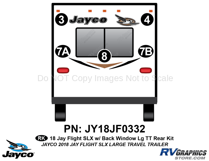 5 Piece 2018 Jay Flight SLX Long Travel Trailer Rear Graphics Kit-WITH Rear Window