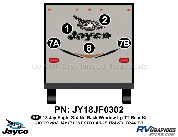 5 Piece 2018 Jay Flight Lg Travel Trailer-NO Rear Window REAR Graphics Kit