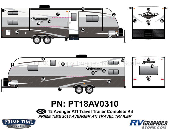 29 Piece 2018 Avenger ATI Travel Trailer Complete Graphics Kit