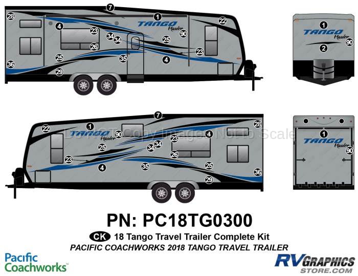 39 Piece 2018 Tango Hauler Travel Trailer Complete Graphics Kit