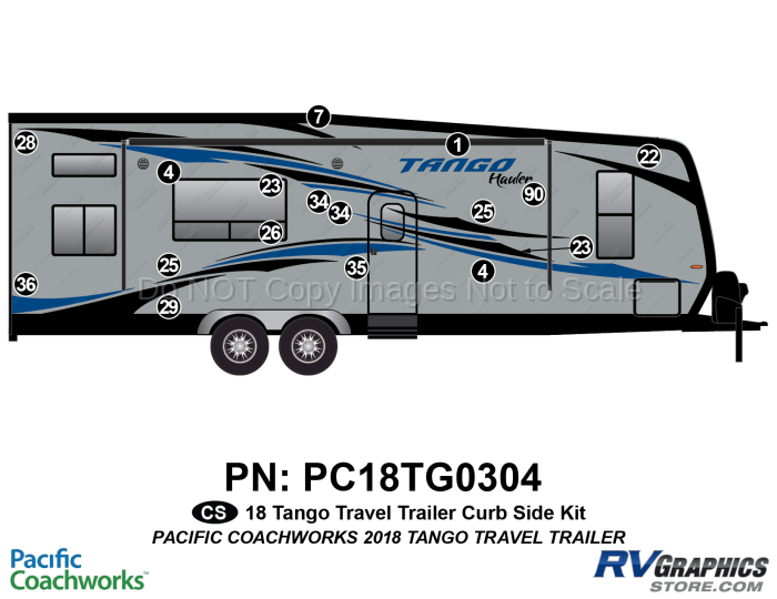 17 Piece 2018 Tango Hauler Travel Trailer Curbside Graphics Kit