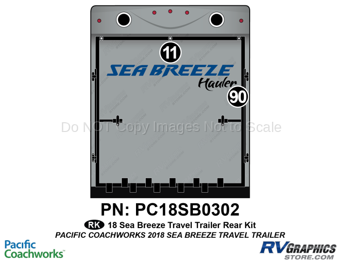 2 Piece 2018 Sea Breeze Hauler Travel Trailer Rear Graphics Kit