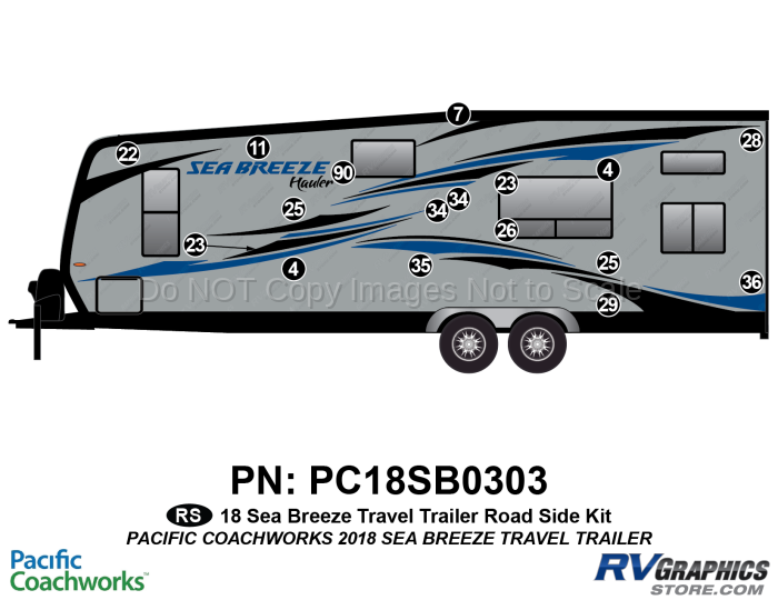 17 Piece 2018 Sea Breeze Hauler Travel Trailer Roadside Graphics Kit
