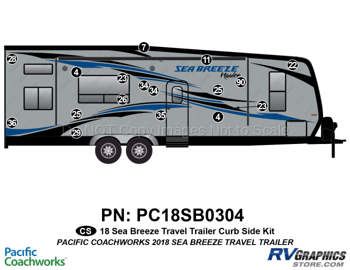 17 Piece 2018 Sea Breeze Hauler Travel Trailer Curbside Graphics Kit