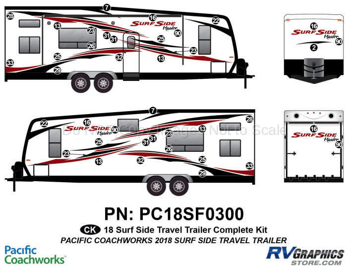 39 Piece 2018 Surf Side Hauler Travel Trailer Complete Graphics Kit