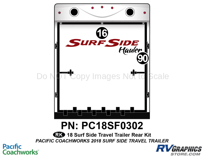 2 Piece 2018 Surf Side Hauler Travel Trailer Rear Graphics Kit