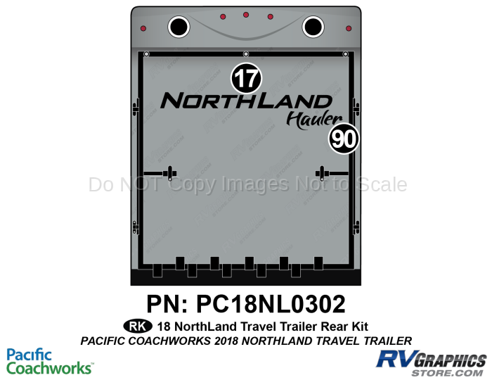 2 Piece 2018 Northland Hauler Travel Trailer Rear Graphics Kit