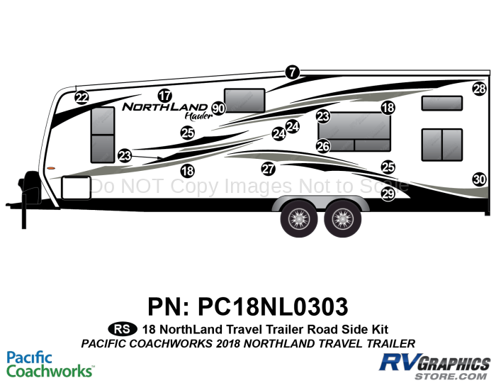 17 Piece 2018 Northland Hauler Travel Trailer Roadside Graphics Kit