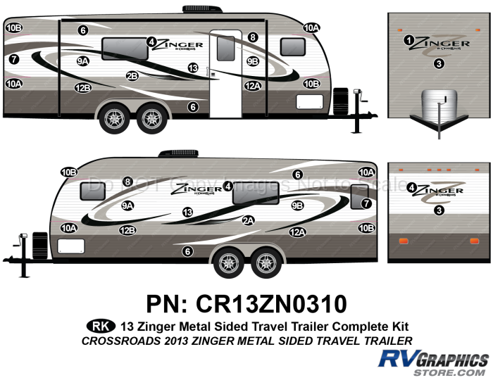 34 Piece 2013 Zinger Metal Wall Travel Trailer Complete Graphics Kit