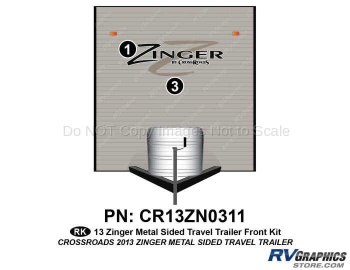 2 Piece 2013 Zinger Metal Wall Travel Trailer Front Graphics Kit