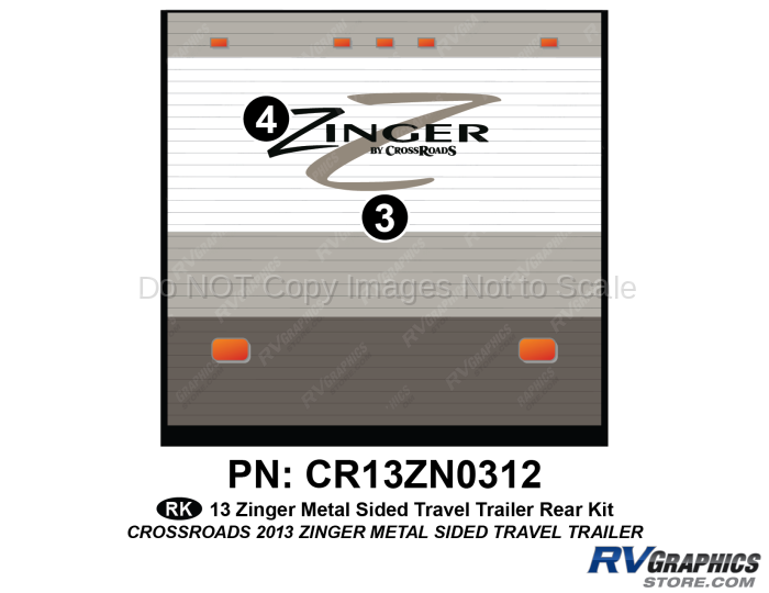 2 Piece 2013 Zinger Metal Wall Travel Trailer Rear Graphics Kit