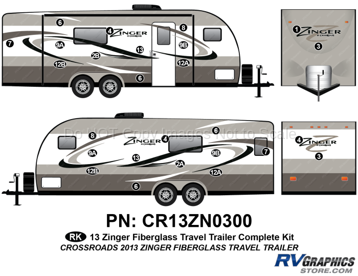 26 Piece 2013 Zinger Fiberglass Wall Travel Trailer Complete Graphics Kit