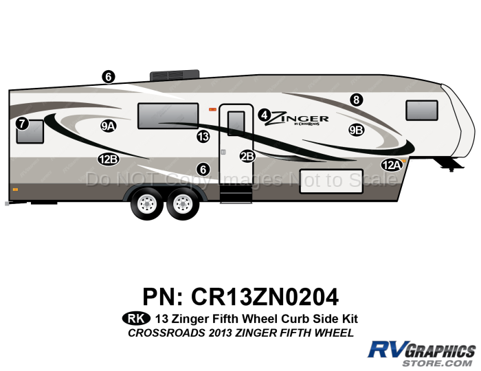 11 Piece 2013 Zinger Fiberglass Wall Fifth Wheel Curbside Graphics Kit