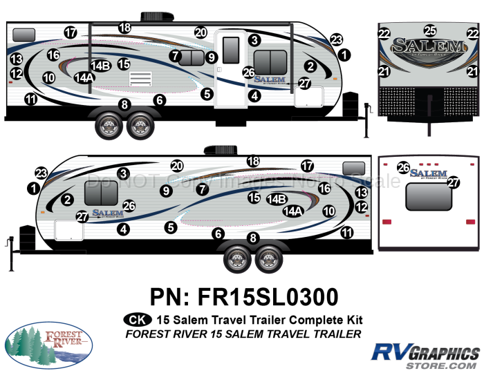 53 Piece 2015 Salem Travel Trailer Complete Graphics Kit