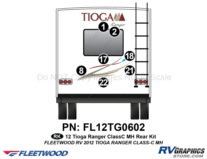 7 Piece 2012 Tioga Ranger Motorhome Rear Graphics Kit