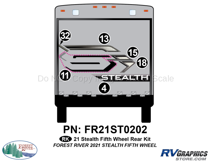 6 Piece 2021 Stealth Fifth Wheel Rear Graphics Kit