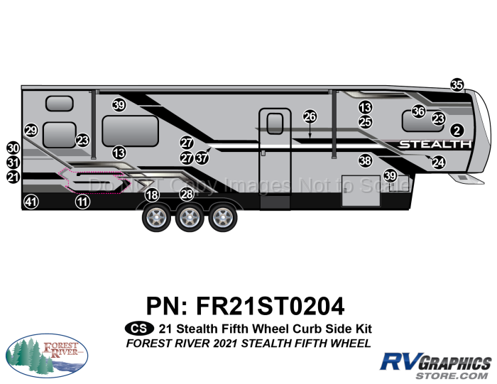 24 Piece 2021 Stealth Fifth Wheel Curbside Graphics Kit