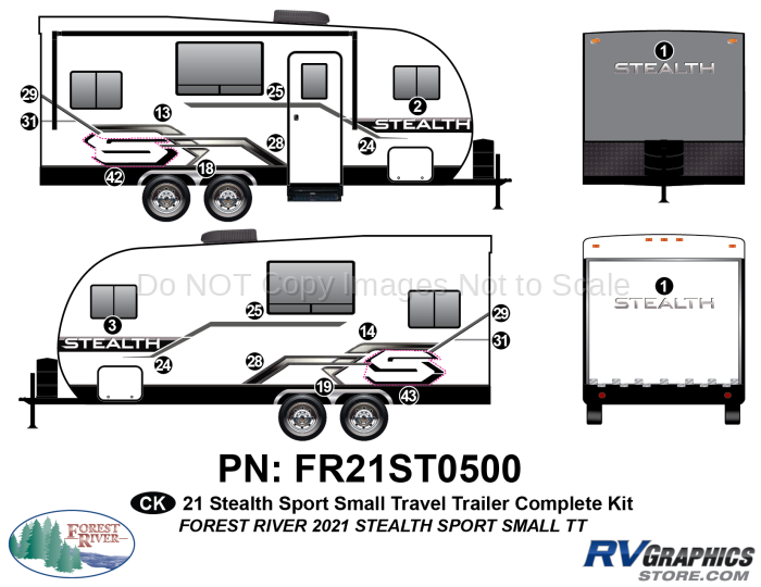 20 Piece 2021 Stealth Small Travel Trailer Complete Graphics Kit