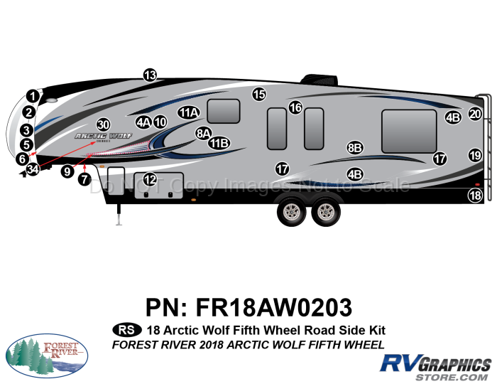 26 Piece 2018 Arctic Wolf Fifth Wheel Roadside Graphics Kit