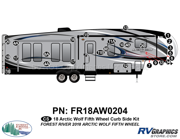 27 Piece 2018 Arctic Wolf Fifth Wheel Curbside Graphics Kit