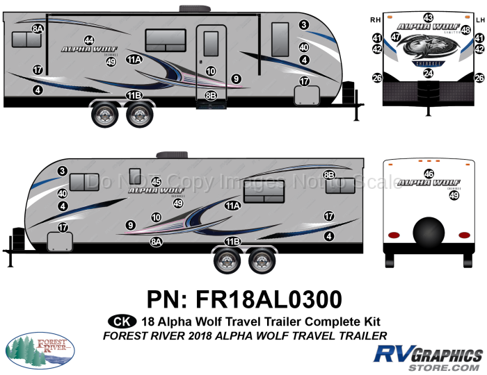 40 Piece 2018 Alpha Wolf Travel Trailer Complete Graphics Kit