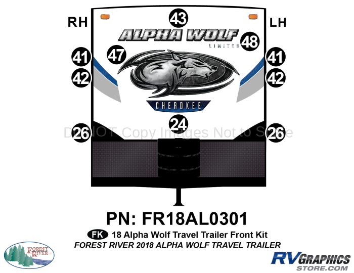 10 Piece 2018 Alpha Wolf Travel Trailer Front Graphics Kit