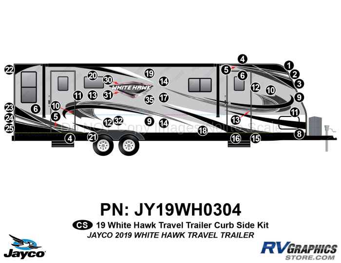37 Piece 2019 White Hawk Travel Trailer Curbside Graphics Kit