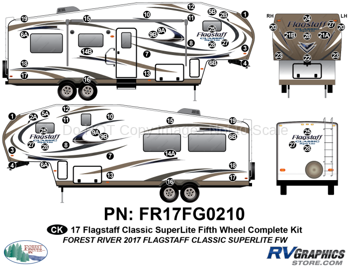 61 Piece 2017 Flagstaff Classic SuperLite Fifth Wheel Complete Graphics Kit