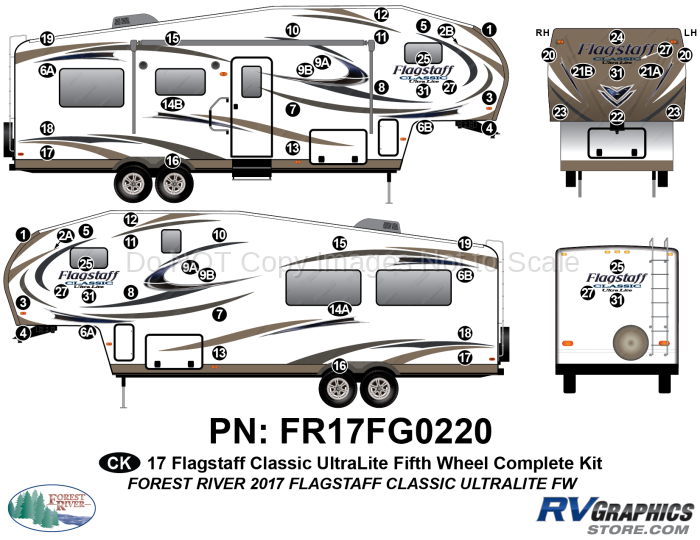 61 Piece 2017 Flagstaff Classic UltraLite Fifth Wheel Complete Graphics Kit