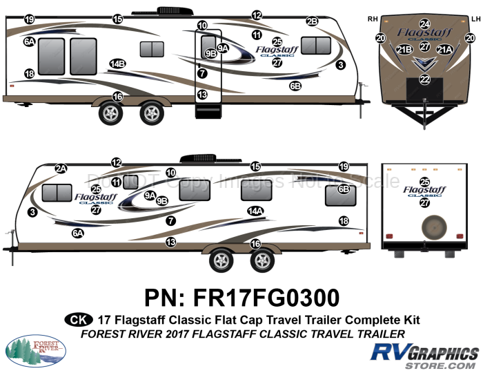 45 Piece 2017 Flagstaff Classic Travel Trailer Flat Cap Complete Graphics Kit